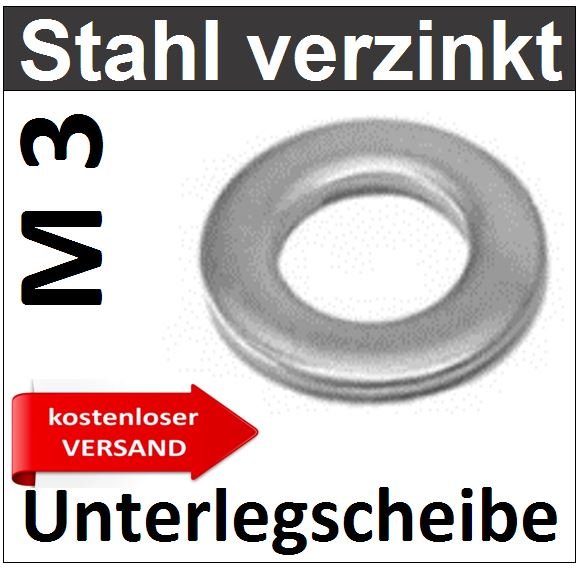 verzinkte Unterlegscheibe Stahl M3mm 8185 EU/1-M3mm kostenloser Versand M 3_ &Oslash; 3,2mm 10 St&uuml;ck