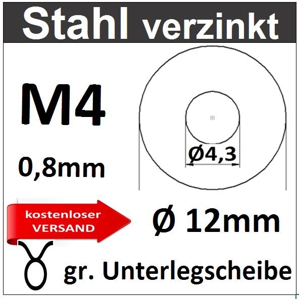 Unterlegscheibe verzinken Stahl M4mm 8220 SvU12/1-M4/1,0mm kostenloser Versand