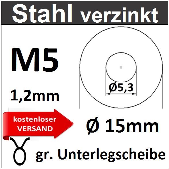 Unterlegscheibe verzinken Stahl M5mm 8221 SvU15/1-M5/1,2mm kostenloser Versand
