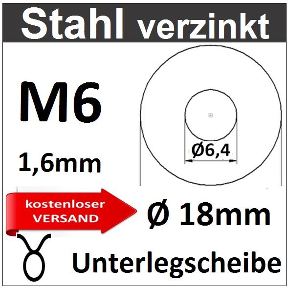 Unterlegscheibe verzinken Stahl 8222 SvU18/1-M6/1,6mm kostenloser Versand