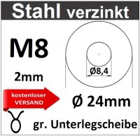 Unterlegscheibe verzinken Stahl M8mm 8223 SvU24/1-M8/2,0mm kostenloser Versand