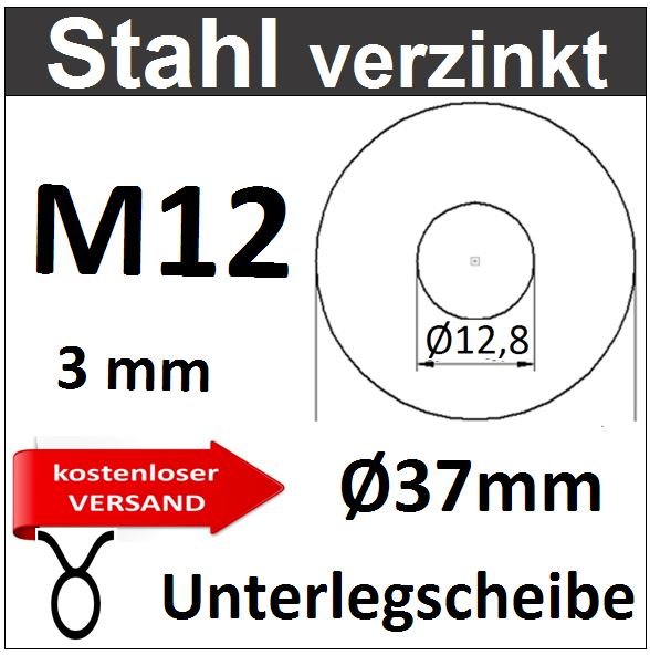 Unterlegscheibe verzinken Stahl M12mm 8224 SvU37/1-M12/3,0mm kostenloser Versand