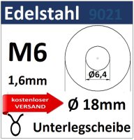 Unterlegscheibe Edelstahl EU18/1-6,4/1,6mm 8233 M6mm...