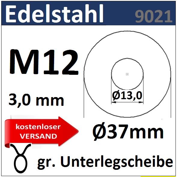 Unterlegscheibe Edelstahl EU37/1-13/3,0mm 8236 m kostenloser Versand 3 St&uuml;ck