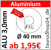 ALU Ronde &Oslash;40x3mm &Oslash;3,2mm1Loch 8261- AluUnterlegscheibe AR40/1-3,2/3,0mm taurusShop24_de