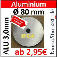  ALU Ronde &Oslash;80x3mm &Oslash;6,4mm1Loch 8269+V AluUnterlegscheibe AR80/1-6,4/3,0mm taurusShop24_de