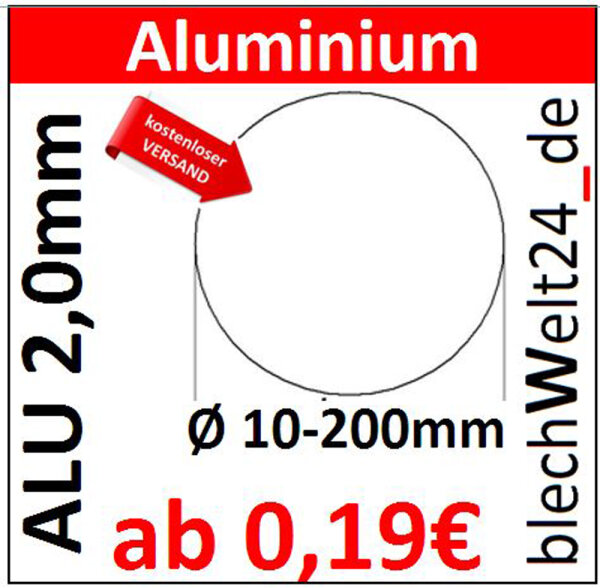 ALU Ronde &Oslash;10-200x2,0mm 1 Stck.9484 blechwelt24_de Blech Scheibe